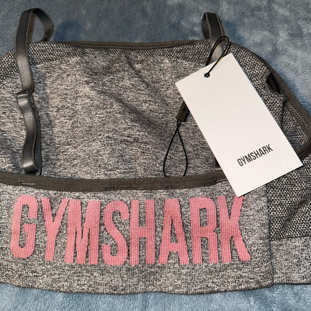 Gymshark Heather Gray Sports Bra with Pink Logo - Picture 5 of 9